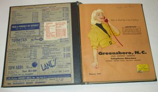 Vtg 1959 Greensboro,  Nc Phone Book/directory Adv Cover Woolworth Yellow Pages