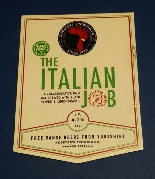 Rooster Brewing Co The Italian Job Beer Pump Handle Clip Badge 4.  7 Caine Movie