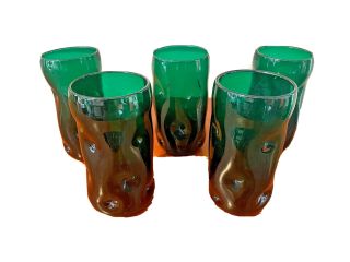 5 Blenko Vtg Mid Century Modern Green Pinch Tumbler Drinking Art Glasses Retro