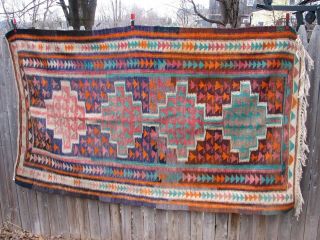 Vintage Mexican Zapotec Hand Woven Wool Rug Blanket 86 X 54 "