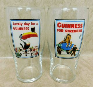 2x Guinness Clear Pint Beer Glasses Lovely Day For A Guinness & Guinness For.