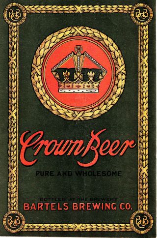 1911 Bartels Brewing Co,  Syracuse,  York Crown Beer Color Advertisement