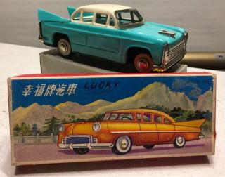 Vintage Lucky Sedan Friction Type W/box Art No.  Mf083 = Aqua