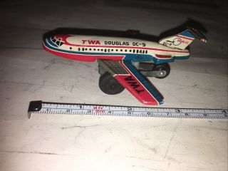 Vintage " Douglas Dc 9” Tin Friction Twa Airliner Complete Well