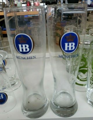 2 Hb Hofbräuhaus Munchen Weizen 0.  5l Beer Glasses 9 3/4 " High Barware Nos