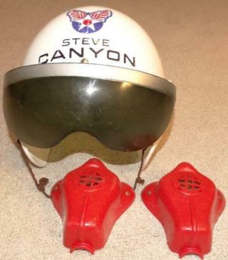 Vintage Ideal Steve Canyon Toy Jet Flight Helmet W/ Extra Mouth Piece