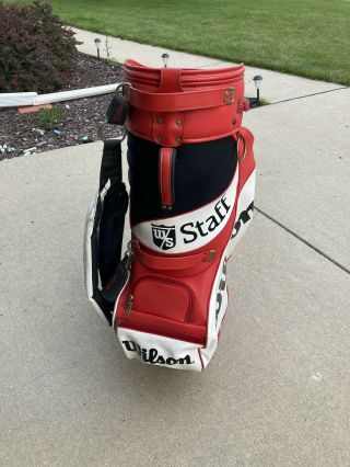 Vintage Wilson Staff Red White Golf Bag With Cover.  Great Shape