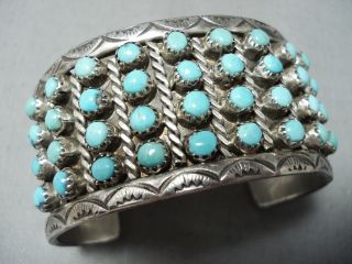 Important Vintage Zuni Native American Turquoise Sterling Silver Bracelet