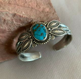Outstanding Apache Blue Turquoise Bracelet By Navajo Artist Perry Shorty