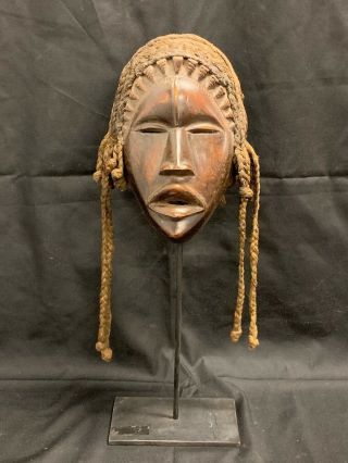 African Art Dan Mask With Metal Stand