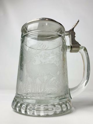 Vintage Bmf Seidel Fur Sammler West German Lidded Beer Stein Glass Etched Deer