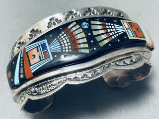 Extreme Detail Space Kachina Vintage Navajo Turquoise Sterling Silver Bracelet
