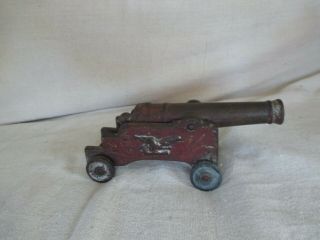 Rare Antique Eagle Signal Cast Iron Toy Cannon Orig Red & Gold Paint