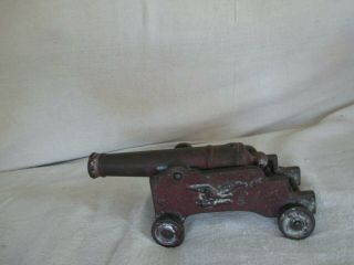 RARE ANTIQUE EAGLE SIGNAL CAST IRON TOY CANNON ORIG RED & GOLD PAINT 2