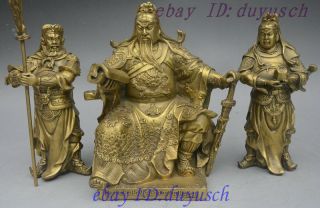 China Bronze Famous Guangong Guanyu Guan Ping Zhou Cang Warrior God Statue Set
