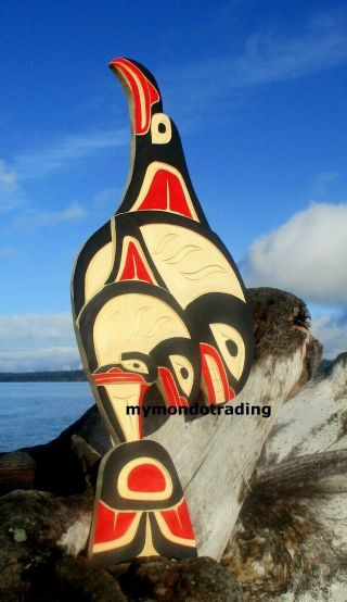 Northwest First Nation Native Cedar Art Hand Carved Mother Whale With Baby