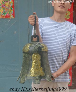 Old Tibet Temple Bronze Gilt Dragon Phoenix Kwan - Yin Guanyin Buddha Statue Bell
