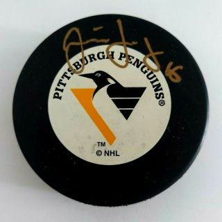 Jaromir Jagr Signed Pittsburgh Penguins Vintage Trench Puck Auto Autograph Nhl