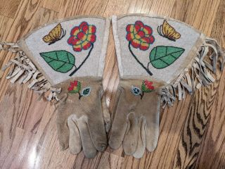 Native American Plateau Beaded Gauntlet Gloves Circa 1920 