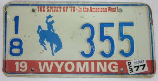 Wyoming Spirit Of 76 Licence/number Plate Us/united States/usa/american 355