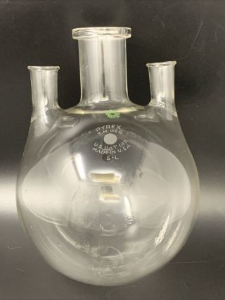 Vintage 5 - L Pyrex Usa Laboratory Glass 5000ml 3 - Neck Round Bottom Flask 21 - 780