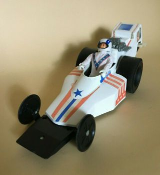 Vintage 1974 Ideal Toy Corp Evel Knievel Stunt Action Figure & Racing Car - Rare