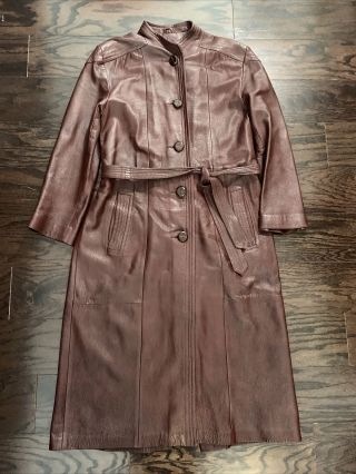 Vintage Leather 80s England Full Length Belt Duster Trench Coat Womens Xl