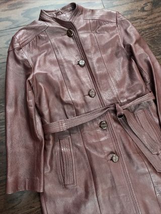 Vintage Leather 80s England Full Length Belt Duster Trench Coat Womens XL 2