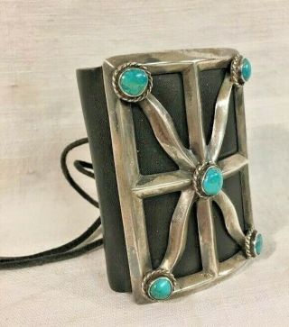 Vintage Navajo Indian Sterling Silver Turquoise Ketoh Bow - Guard Bracelet Mid - Cen