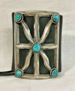 Vintage Navajo Indian Sterling Silver Turquoise Ketoh Bow - Guard Bracelet Mid - cen 3