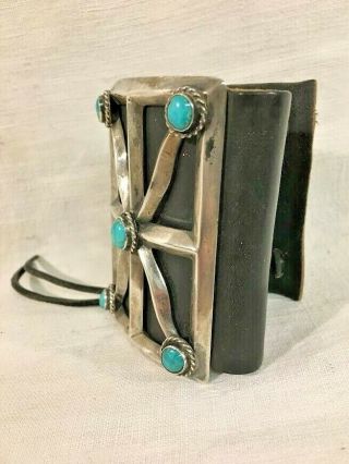 Vintage Navajo Indian Sterling Silver Turquoise Ketoh Bow - Guard Bracelet Mid - cen 4
