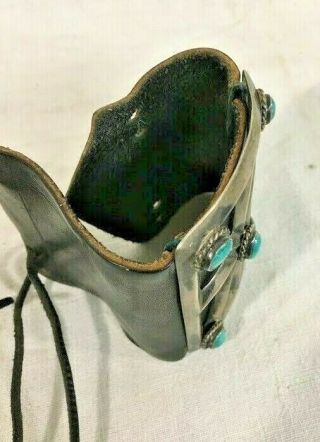Vintage Navajo Indian Sterling Silver Turquoise Ketoh Bow - Guard Bracelet Mid - cen 5