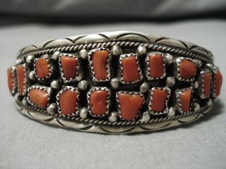 Quality Amy Maloney Vintage Navajo Red Coral Sterling Silver Bracelet Old Cuff
