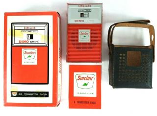 Vintage Sinclair Gasoline Pump Dino 6 Transistor Radio 6001 W/ Case