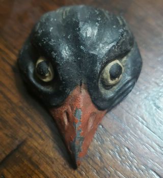 Vintage Cast Iron Miniature Bird Head Mask Wall Hanging Figurine 2.  5 "