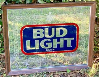 Vintage Official Licensed Bud Light Beer Bar Man Cave Mirror Sign Anheuser Busch