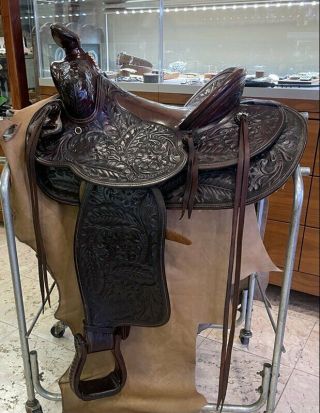 J H Harry Rowell Vintage Highly Engraved Tooled Western American Show Saddle