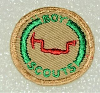 Red Hand Drill Boy Scout Carpenter Proficiency Badge Tan Cloth Troop Large $1