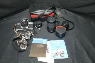 Vintage Praktica Tl1000 35mm Slr Camera W/ Lenses & Case - A17