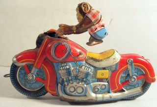 Vintage Atc Monkey On Motorcycle Tin Litho Friction Toy Parts/repair C1940 - 50s
