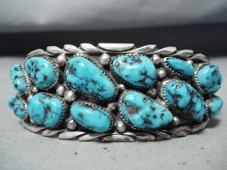 Signed Vintage Zuni Old Kingman Turquoise Sterling Silver Bracelet