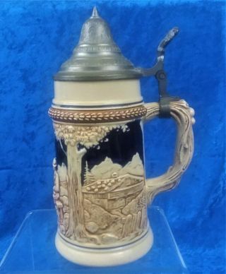 Vintage Collectible Lidded 6.  75 " Beer Stein Pub Scene Made In Germany
