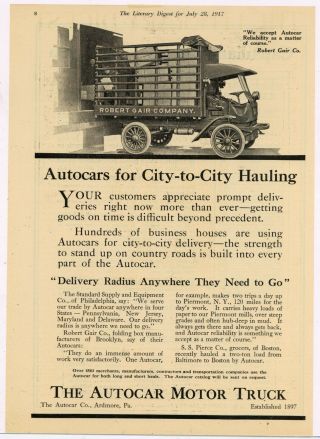 1917 Autocar Trucks Of Ardmore,  Pennsylvania Ad: Robert Gair Co. ,  Brooklyn,  Ny