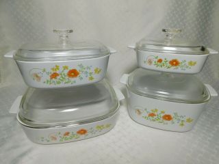 8 Pc Set Vintage Corning Ware Wildflower Casserole Baking Dishes With Lids