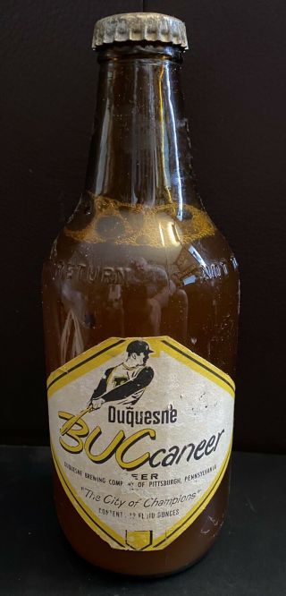 1960 Duquesne Buccaneer Beer Label On Bottle Pittsburgh Pirates Baseball