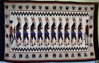 Vintage Native American Two - Sided Navajo Yei Ceremonial Rug/blanket 90 " X56 ".