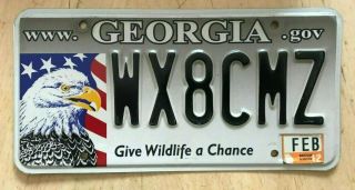 Georgia Give Wildlife A Chance Auto License Plate " Wx 8 Cmz " Ga Bald Eagle