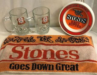 Vintage Stones Best Bitter Half - Pint Glasses - 2,  Bar Towel & Melamine Ashtray