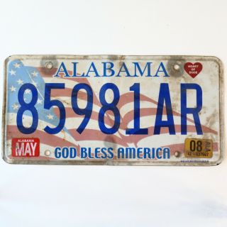Untagged United States Alabama God Bless America Passenger License Plate 85981ar