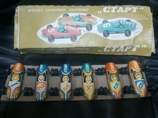 Vintage Tin Toy Car Set  Start  Kids Faces Soviet Russia Ussr СССР In Orig.  Box